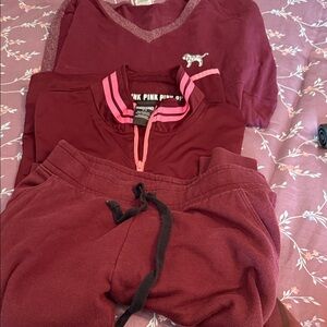 PINK Victoria's Secret Burgundy bundle size medium 3 pieces